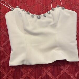 Dynamite Elegant White Beaded Strapless Top